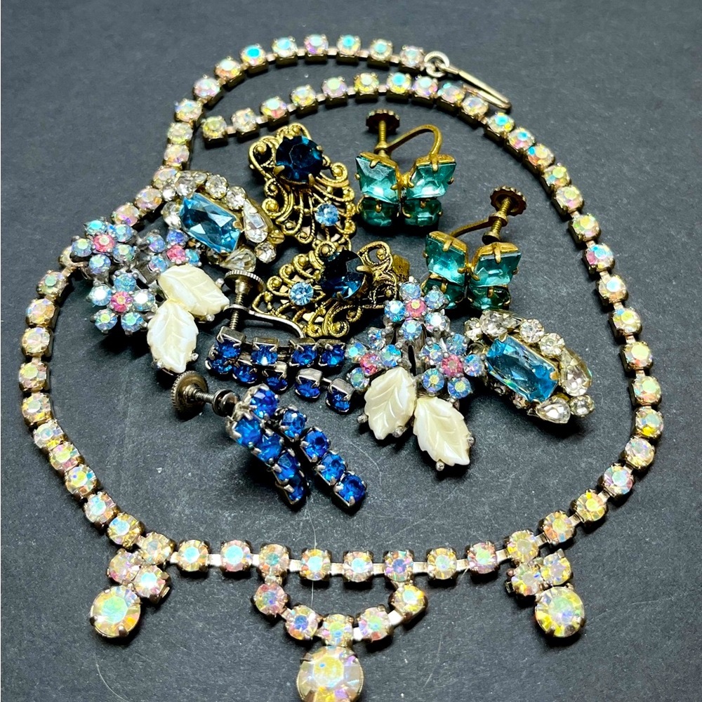 Rhinestone Jewelry MCM Vintage AB, Color, Aqua, Blue Craft, Repurpose, Claw Set